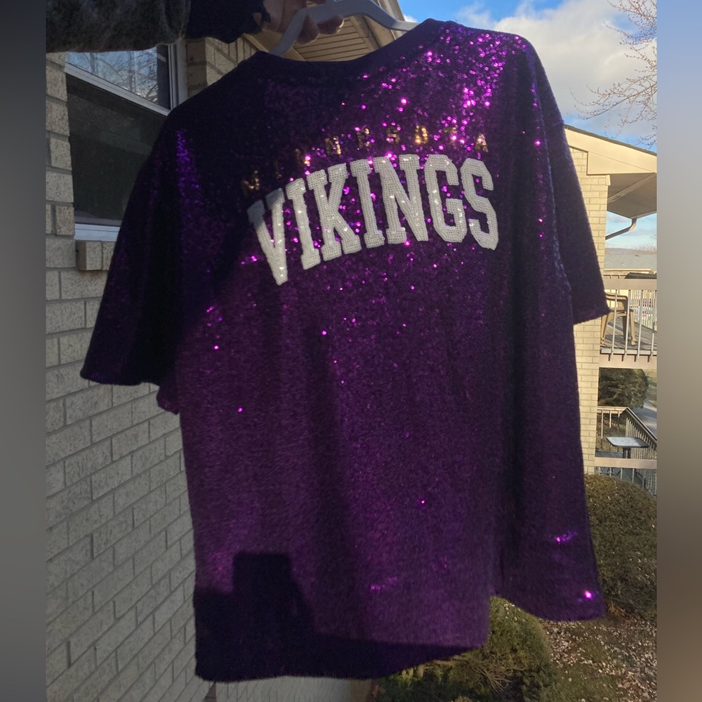 NFL Minnesota Vikings Purple Sequins Sparkle Football Jersey Viking Patch NEW - Picture 11 of 17